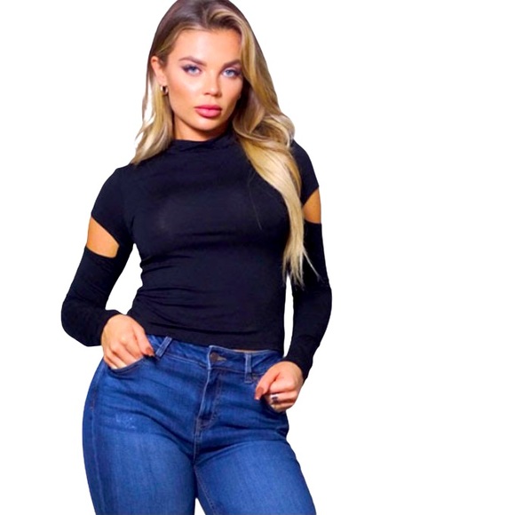 Tops - Peekaboo Arms Black Longsleeve Top